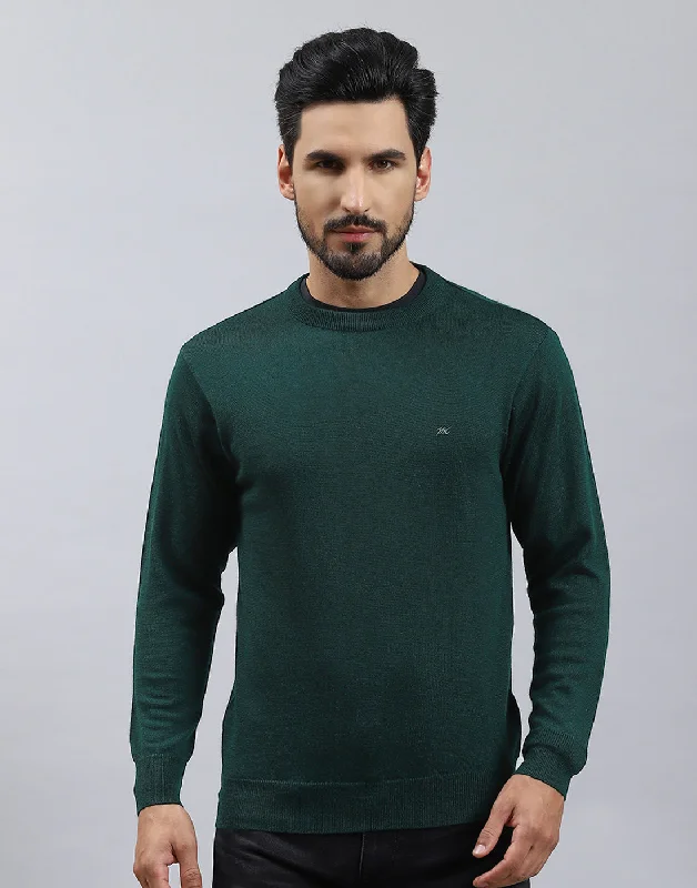 Men's Sweaters with Set-In SleevesMen Green Solid Round Neck Full Sleeve Pullover