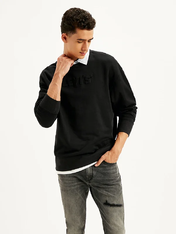 Men's Sweaters for Cold WeatherMen's Brand Logo Black Turtle Neck Sweatshirt