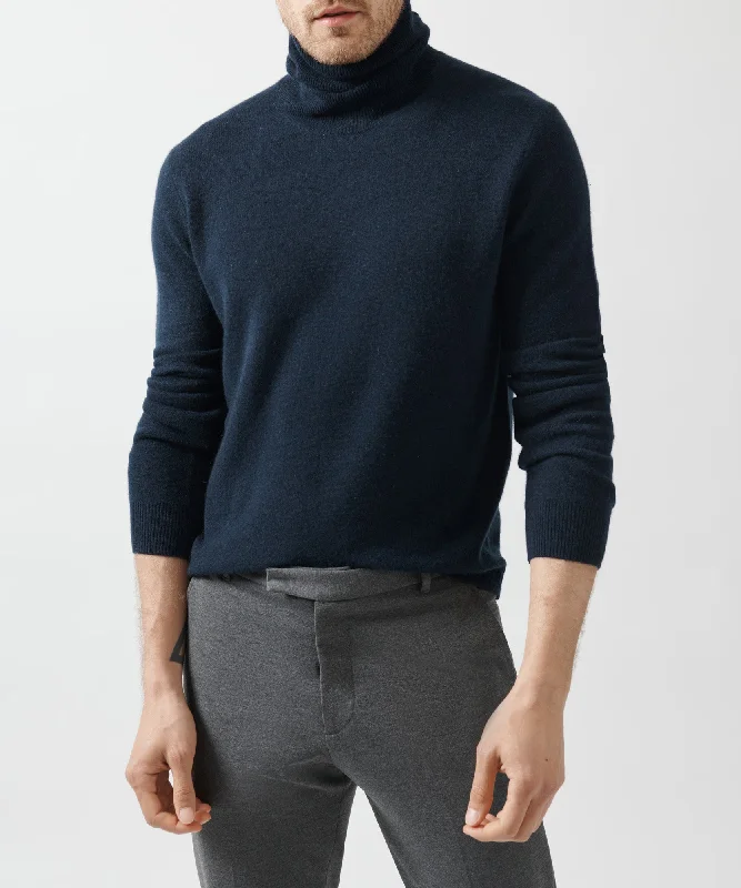 Men's Sweaters with Ribbed WaistbandsRecycled Cashmere Turtleneck Sweater - Midnight