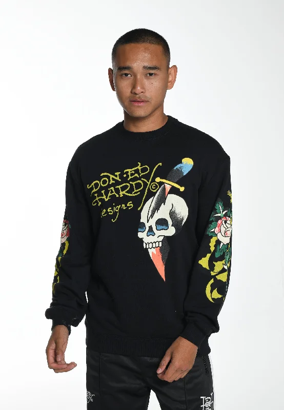 Men's Sweaters for Outdoor ActivitiesMens Skull-Dagz Graphic Crew Neck Sweatshirt - Black