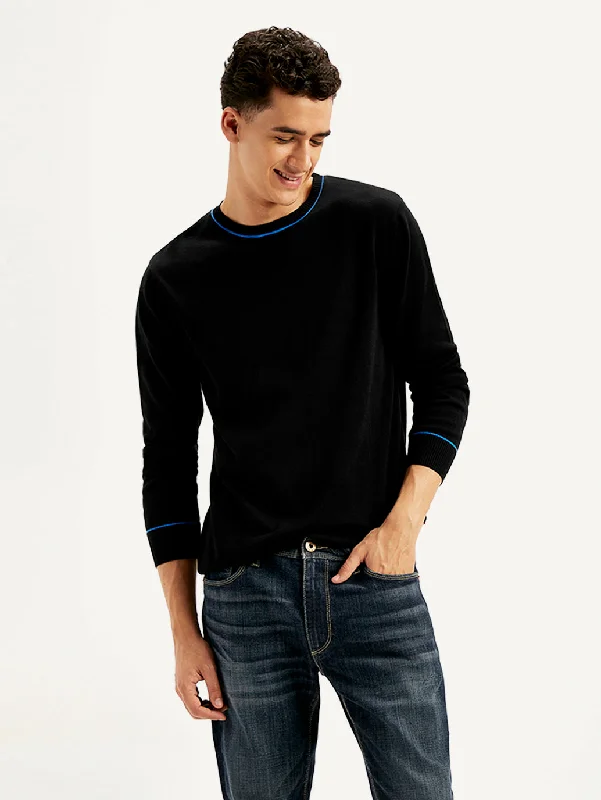 Men's Sweaters in Pastel ShadesMen's Solid Black Crew Neck Sweater