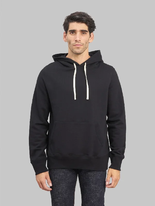 Men's Hoodies with Asymmetric ZippersMerz b. Schwanen 382 Loopwheeled 12oz Classic Fit Hoodie Deep Black