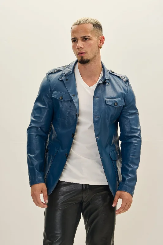 Men's Coats for LayeringLeather Safari Jacket - Blue