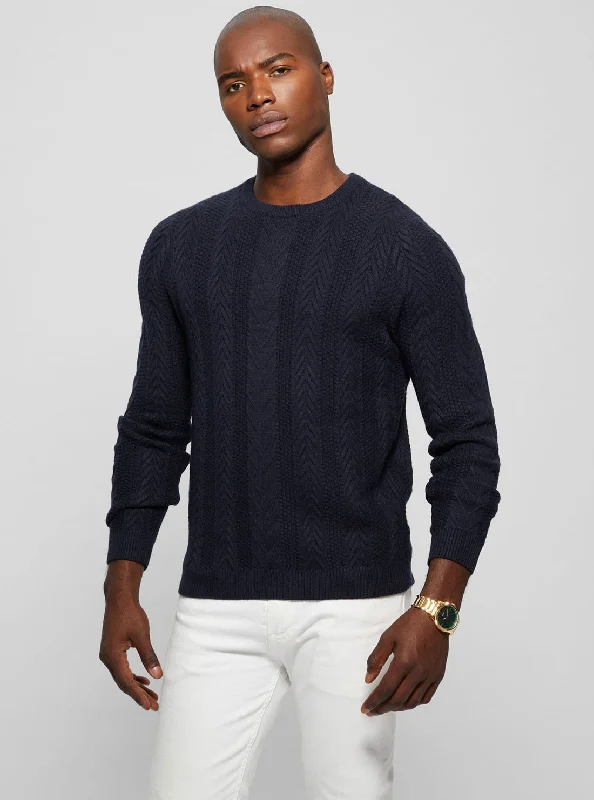 Men's Sweaters with BeadsNavy Blue Cable Ethan Knit Jumper