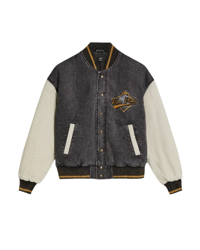 Weather-Resistant Men's CoatsPatta Homerun Denim Varsity Jacket (Black)