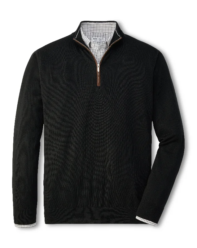 Men's Sweaters for Mild WeatherPeter Millar Autumn Crest Suede Trim Quarter-Zip in Black