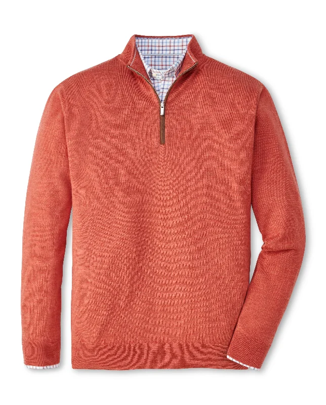 Men's Sweaters for Everyday WearPeter Millar Autumn Crest Suede Trim Quarter-Zip in Burnt Orange