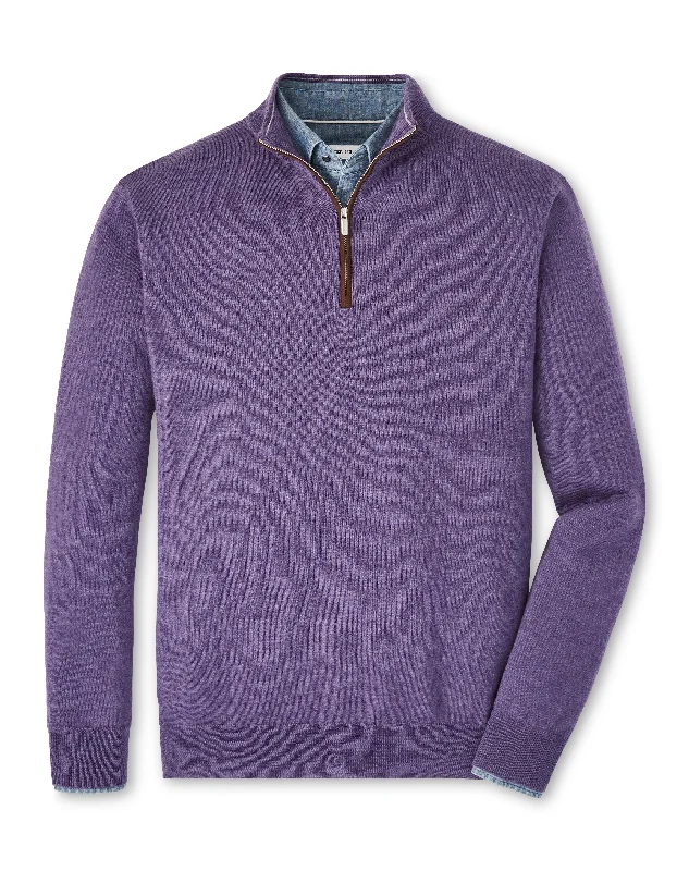 Men's Sweaters with Zippered PocketsPeter Millar Autumn Crest Suede Trim Quarter-Zip in Midnight Purple