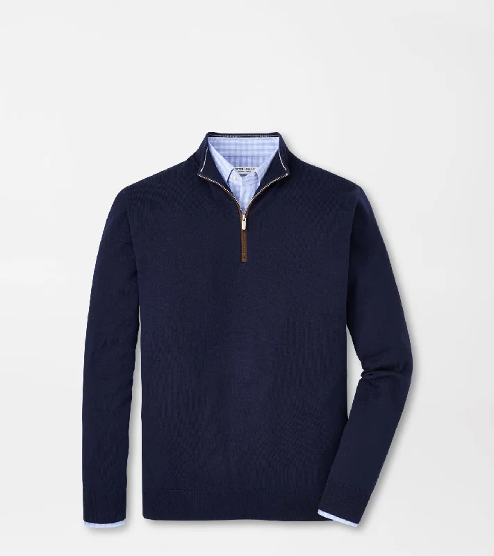 Men's Sweaters with PocketsPeter Millar Autumn Crest Suede Trim Quarter-Zip in Navy