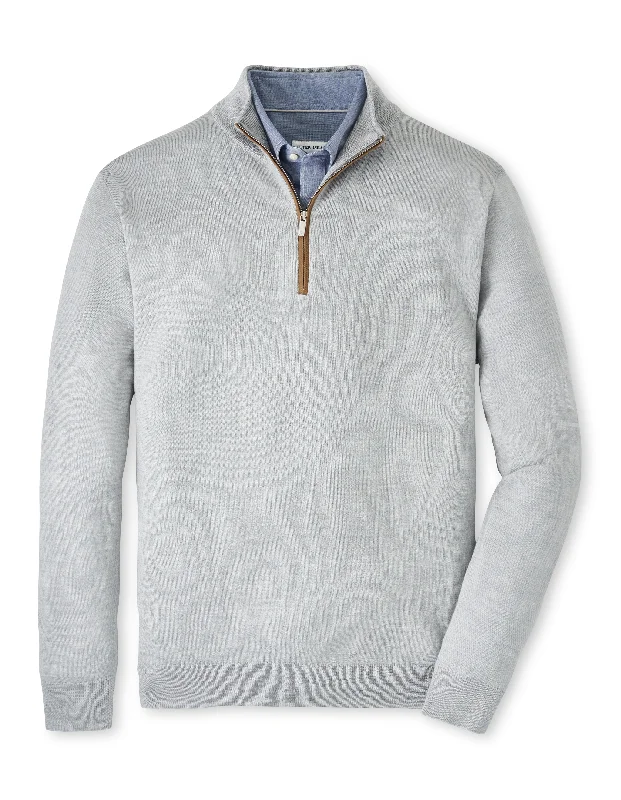 Layered Men's Vest SweatersPeter Millar Autumn Crest Suede Trim Quarter-Zip in Platinum