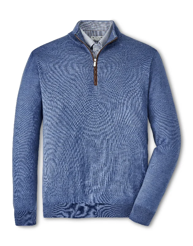 Trendy Men's Oversized SweatersPeter Millar Autumn Crest Suede Trim Quarter-Zip in Regatta Blue