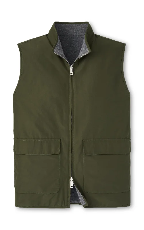 Men's Sweaters with Straight-Cut ShapesPeter Millar Brentwood Reversible Fleece Vest in Dark Olive