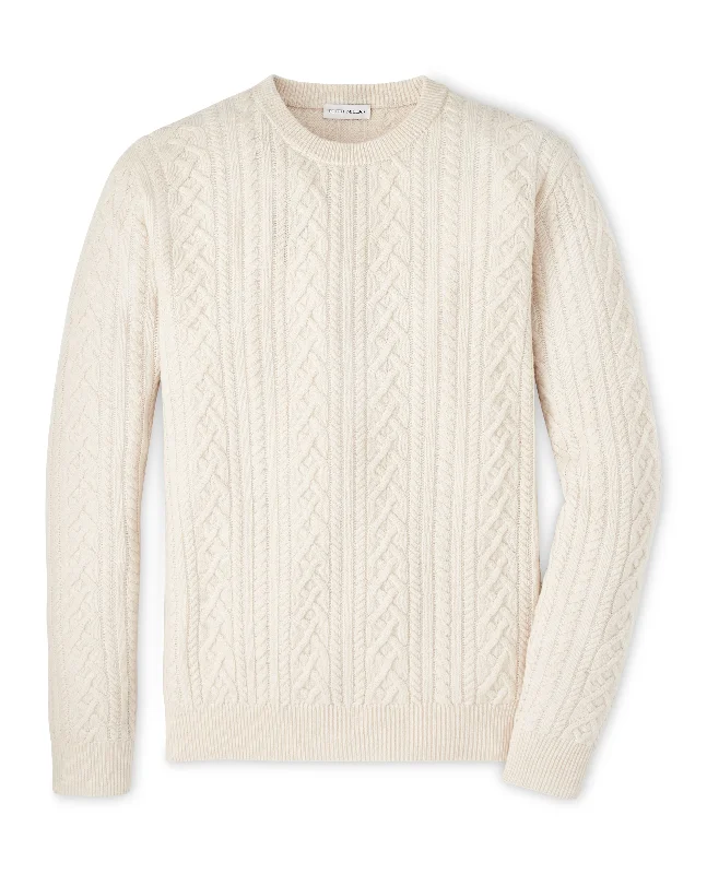 Men's Sweaters with Hidden PocketsPeter Millar Crescent Ridge Cable Crew in Winter Ivory