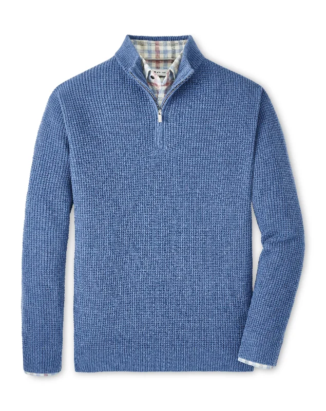 Men's Sweaters with Asymmetrical HemlinesPeter Millar Crescent Waffle Quarter-Zip Sweater in Ocean Blue