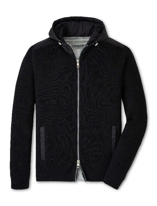 Layered Men's Vest SweatersPeter Millar Holdridge Hybrid Full-Zip Hooded Sweater in Black