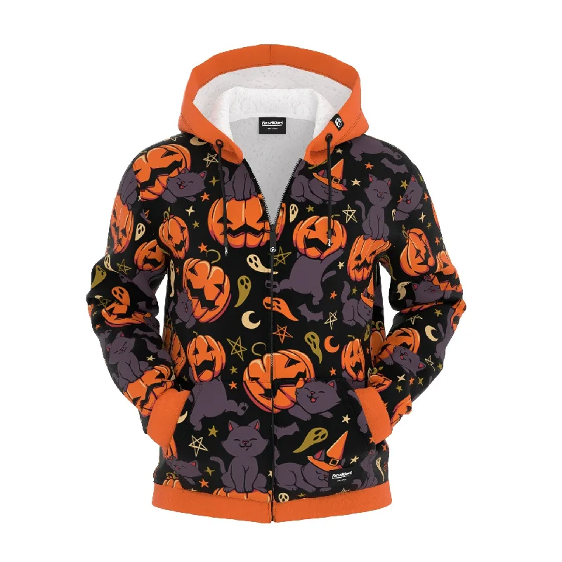 Cool Men's Graphic HoodiesPumpkin Field Cat Zip Up Hoodie