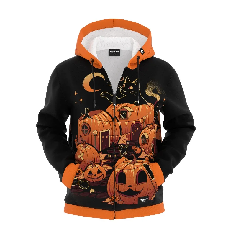 Men's Hoodies with Reinforced CuffsPumpkin House Zip Up Hoodie