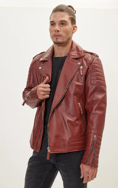 Men's Coats for Big and TallQuilted Leather Moto Jacket - Brick Falcon