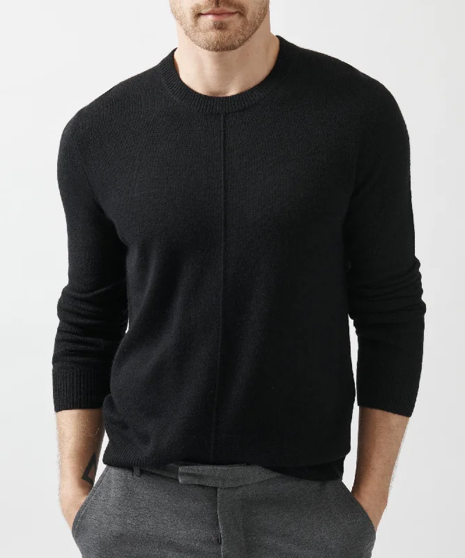 Men's Sweaters with Relaxed FitsRecycled Cashmere Exposed Seam Crew Neck Sweater - Black