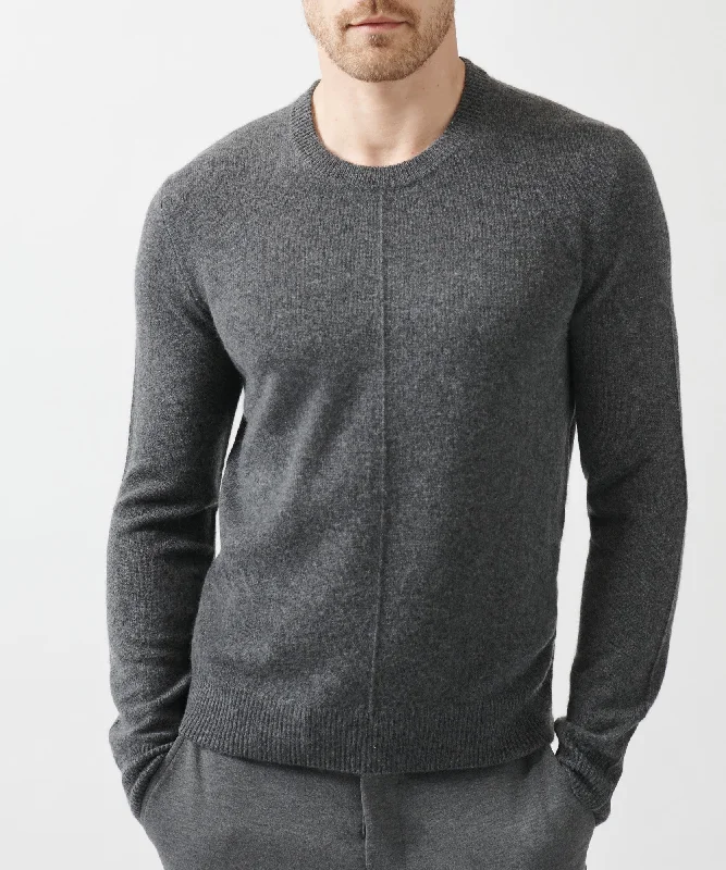 Men's Sweaters with Stand-Up CollarsRecycled Cashmere Exposed Seam Crew Neck Sweater - Heather Charcoal