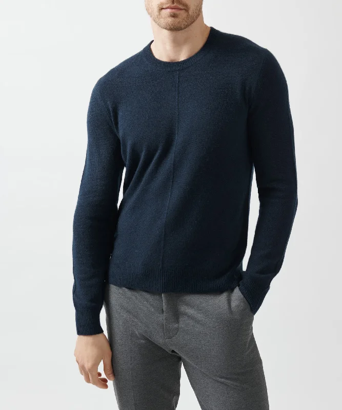 Men's Sweaters with Low-Neck DesignsRecycled Cashmere Exposed Seam Crew Neck Sweater - Midnight