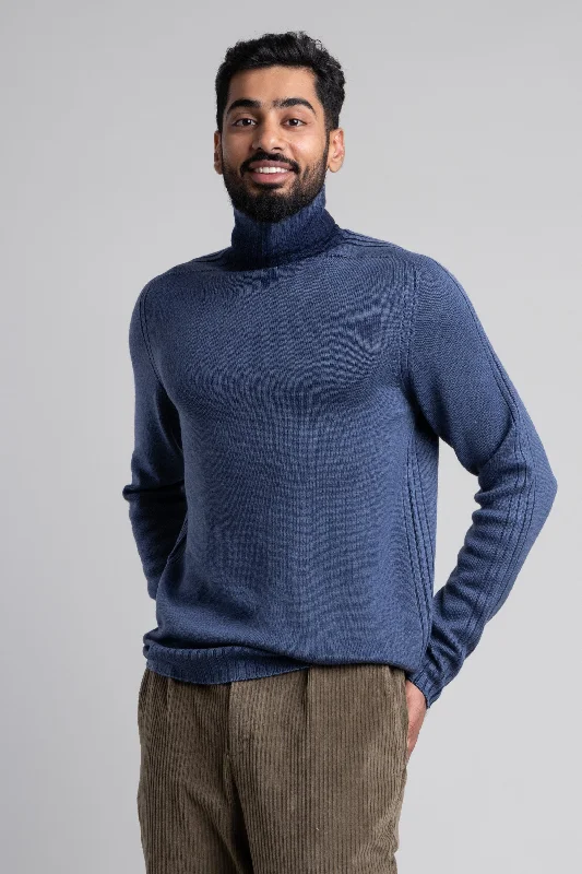 Men's Sweaters in Pastel ShadesBlue Ribbed Wool Rollneck