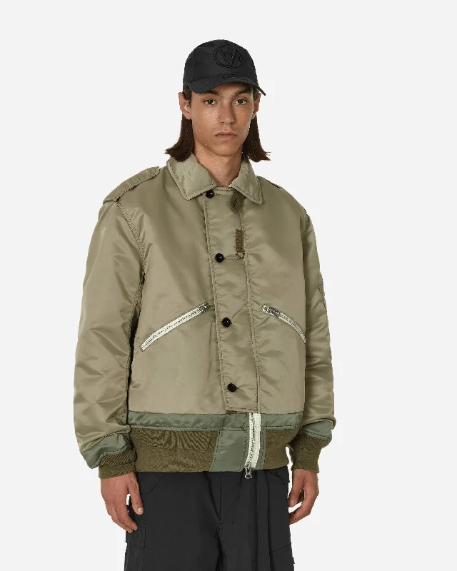 Cool Men's Pea CoatsNylon Twill Bomber Jacket Khaki