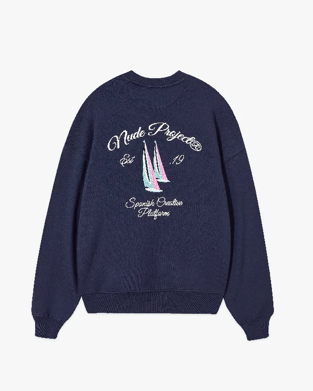 Lightweight Men's Running HoodiesLIL BOAT CREWNECK NAVY