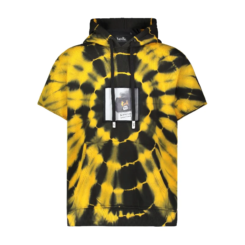 Men's Hoodies for Short MenSHORT SLEEVE TV HOODIE BLACK/ORANGE CIRCLE TIE DYE