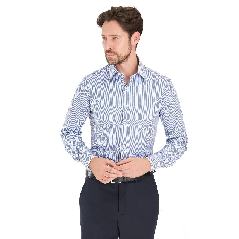 Men's Designer Shirts for a Statement PieceSLIM WHITE AND BLUE STRIPED CLASSIC SHIRT