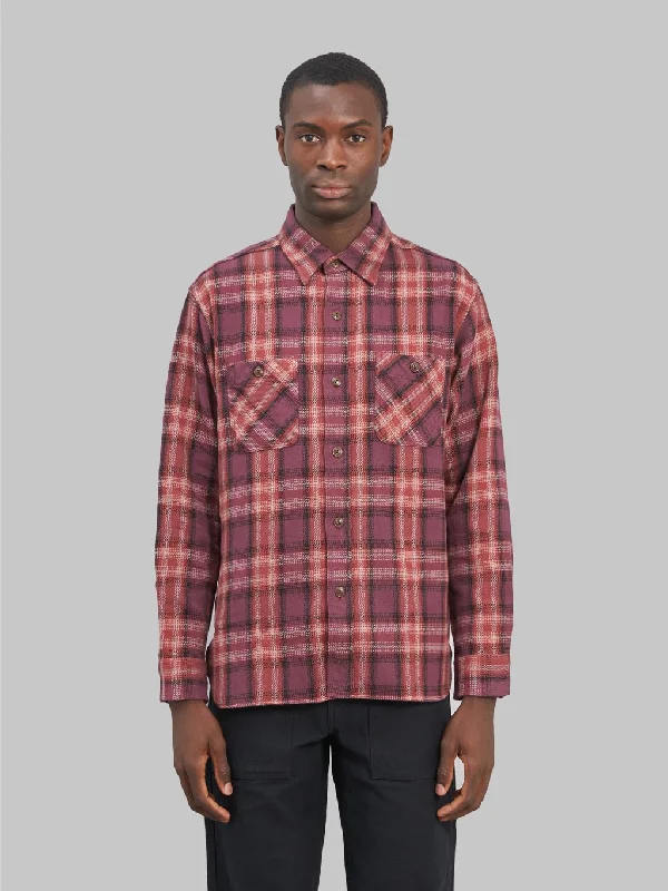 Men's Tab-Collar Shirts for a Crisp LookSugar Cane Twill Check Flannel Shirt Red