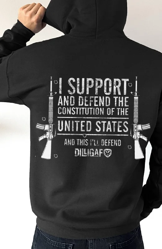 Men's Hoodies with Contrast Fabric PanelsSupport and Defend the USA Dilligaf Pullover Hoodie