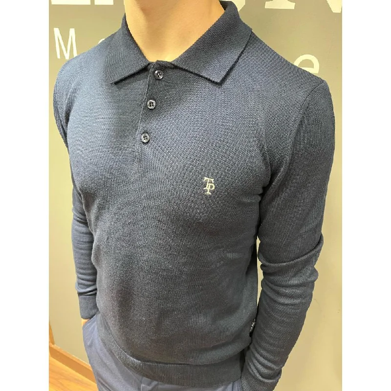 Men's Sweaters in Metallic ColorsTom Penn Long Sleeve Polo Knit - Navy