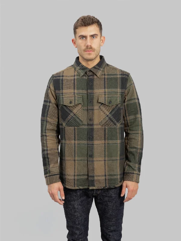 Men's Solid-Color Block Shirts for a Bold StatementUES Extra Heavy Flannel Shirt Olive