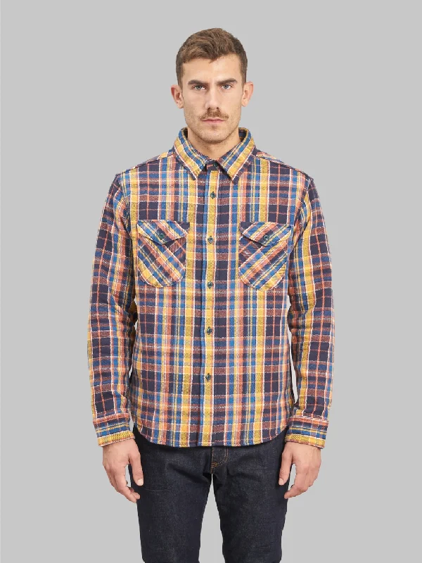 Men's Striped Shirts for a Maritime TwistUES Heavy Flannel Shirt Blue & Yellow