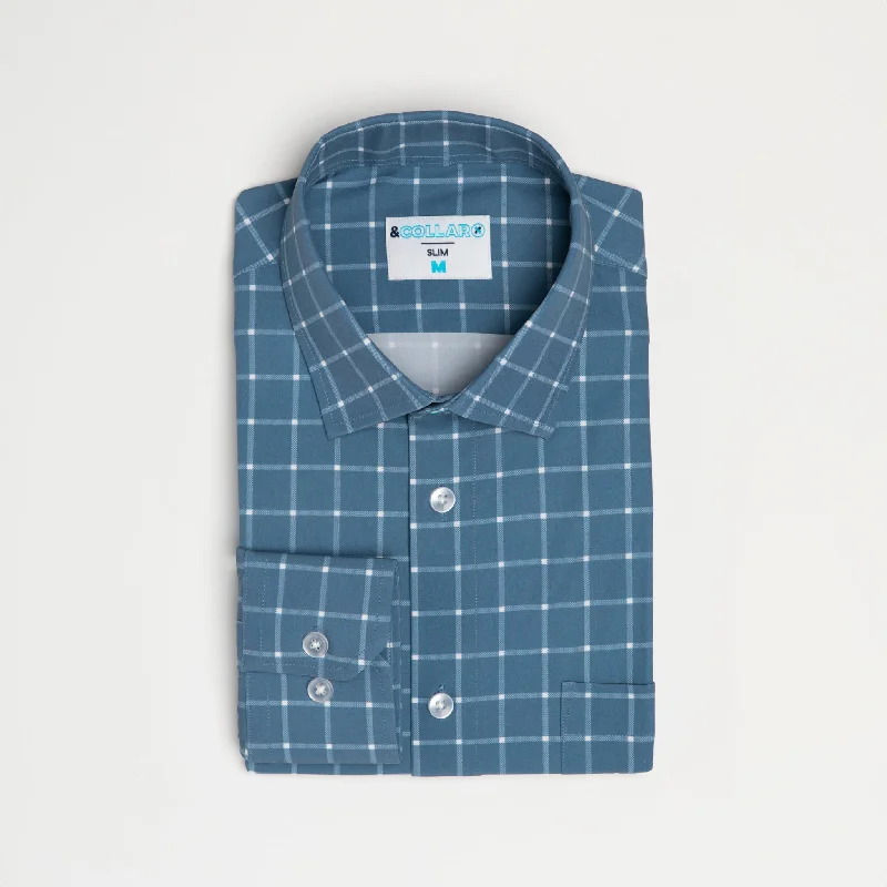 Men's Pattern Mixing Shirts for Creative StyleRange Shirt - Ocean Blue w/ White Windowpane