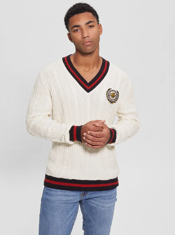 Men's Sweaters with Roll-Neck DesignsWhite Roderic Rowing Knit Top