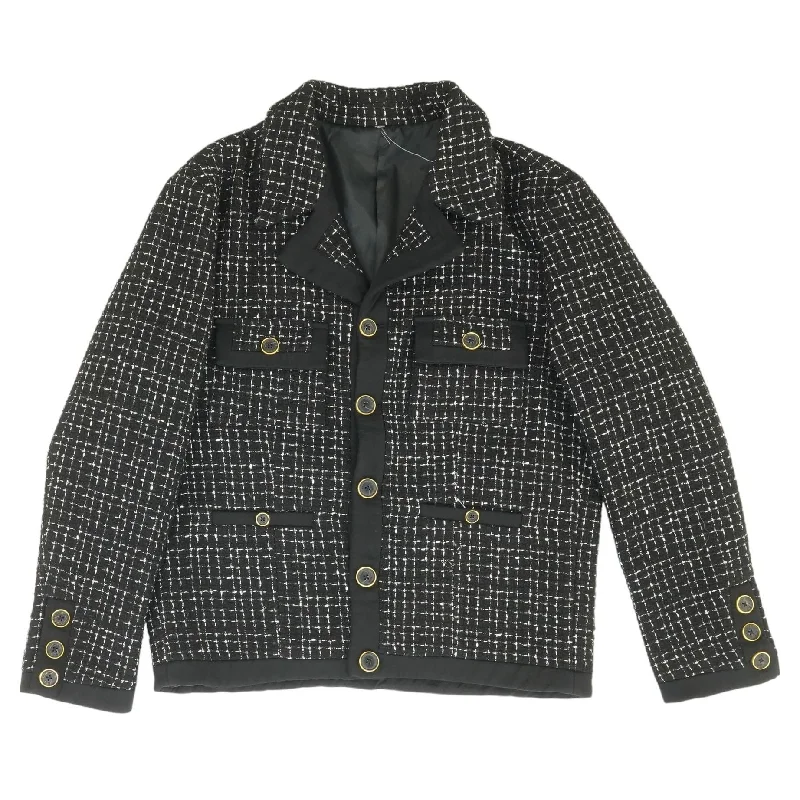 Men's Coats with HoodsBlack Check Cropped Silk Twill-Trimmed Boucle Jacket