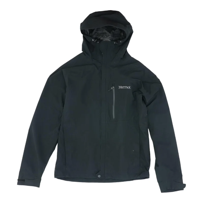 Men's Coats with Synthetic InsulationBlack Solid Rain Jacket