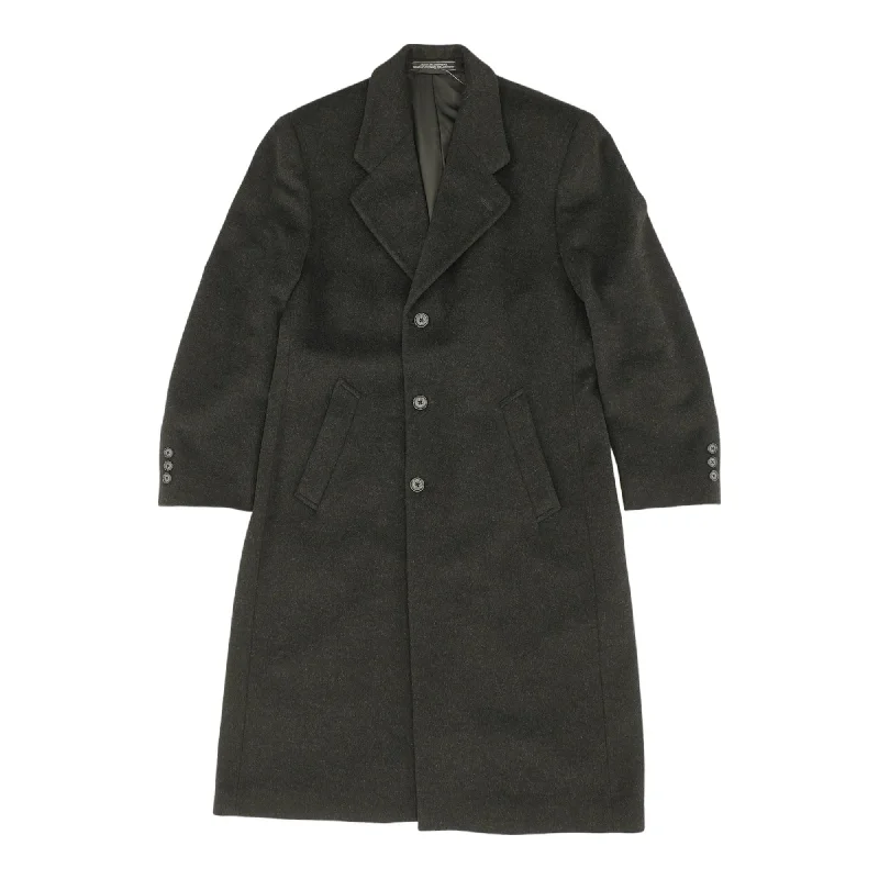 Men's Coats with Military InfluenceBlack Solid Topcoat Coat