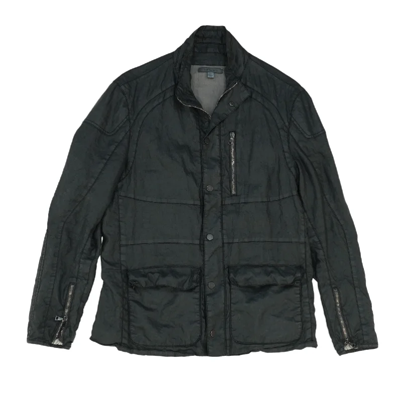 Men's Coats with Flannel LiningBlack Zip & Snap Front Motocross Jacket