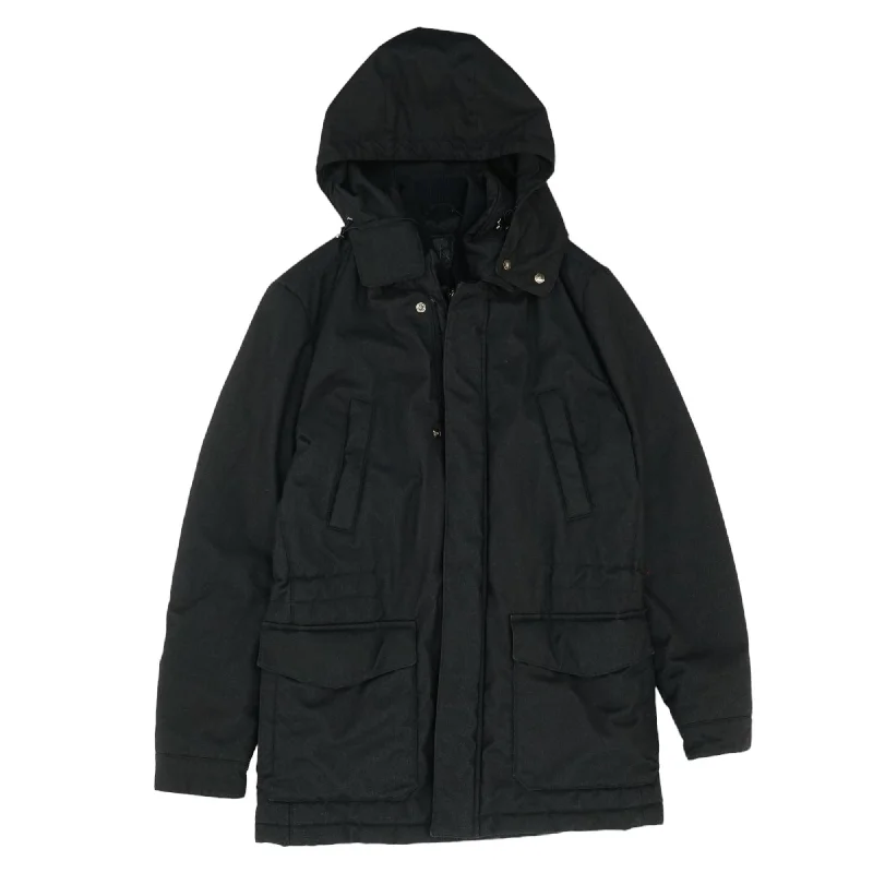 Practical Men's RaincoatsCharcoal Solid Puffer Coat