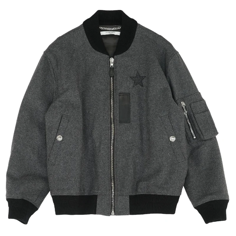 Men's Coats with Modern CutsCharcoal Solid Wool Bomber Jacket