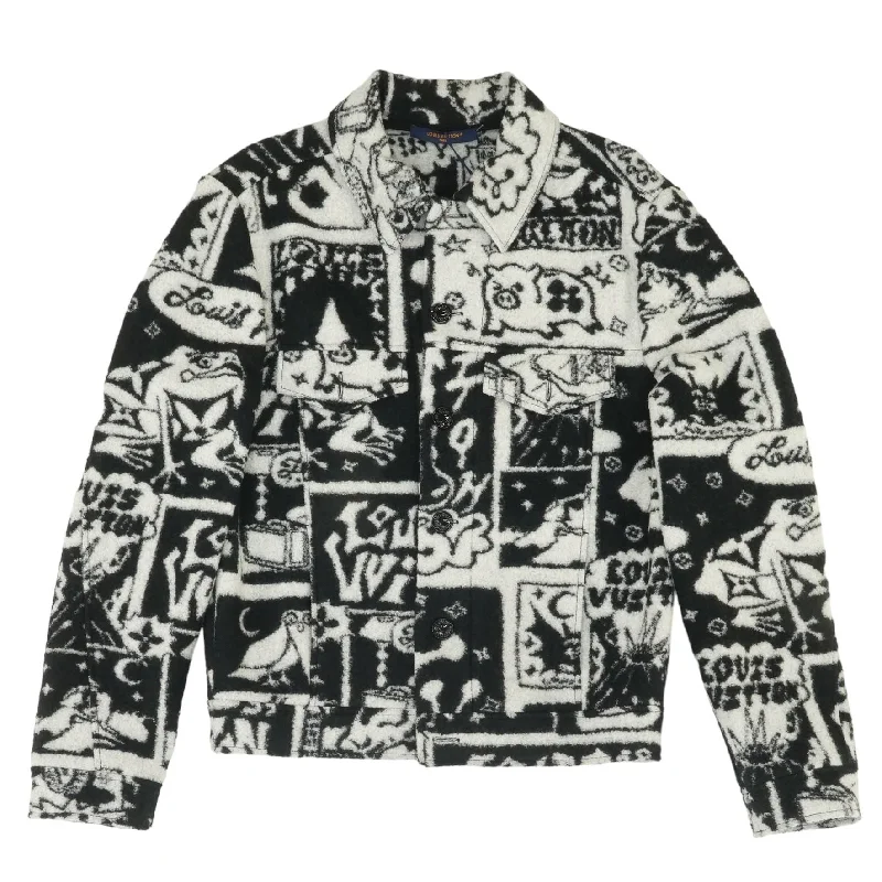 Men's Coats for Ice FishingLouis Vuitton Black/White Comics Lightweight Jacket