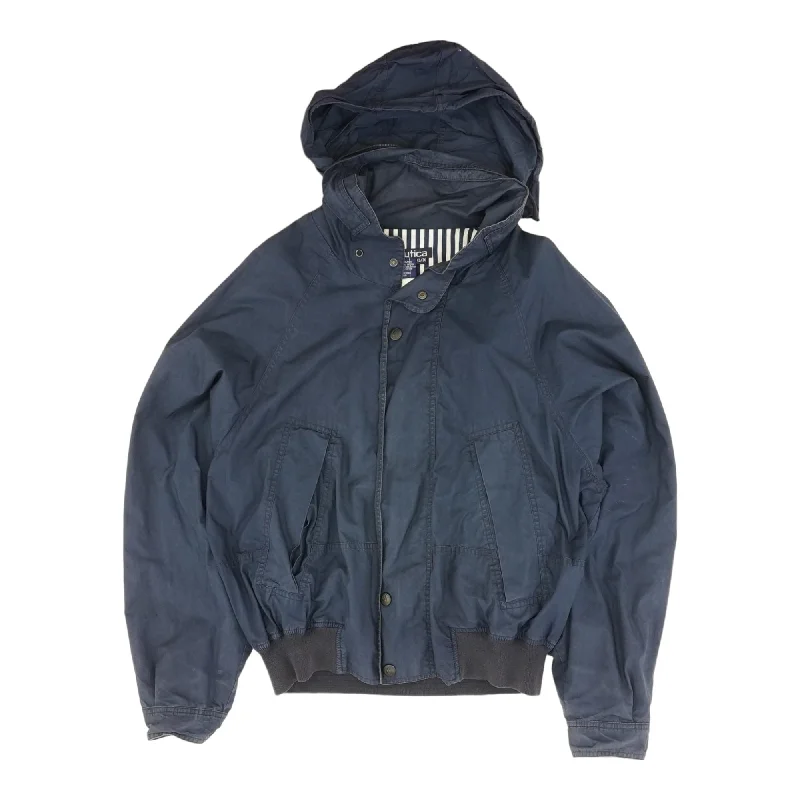 Men's Coats with Fur TrimNavy Solid Bomber Jacket