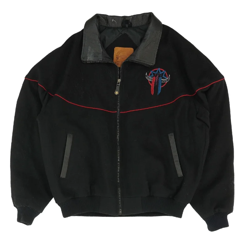 Men's Coats with Hand WarmersVintage Black Embroidery Detail Lightweight Jacket