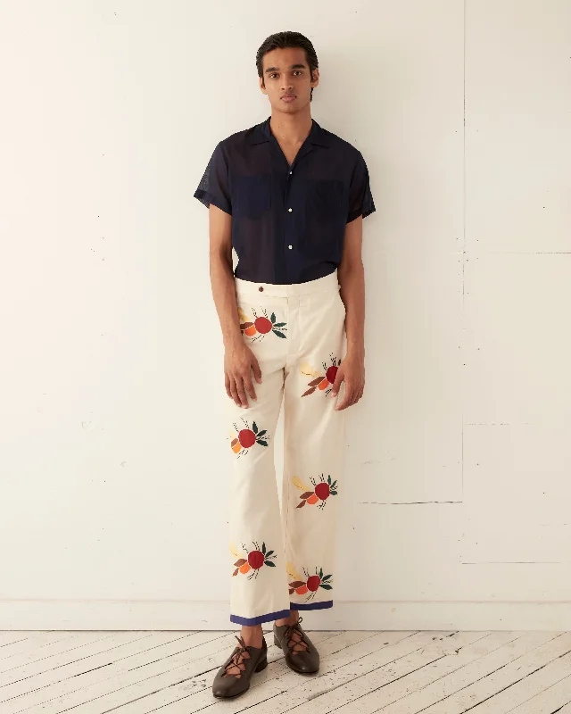 Men's Button-Fly Pants for a Traditional TouchAppliqué Fruit Bunch Trousers