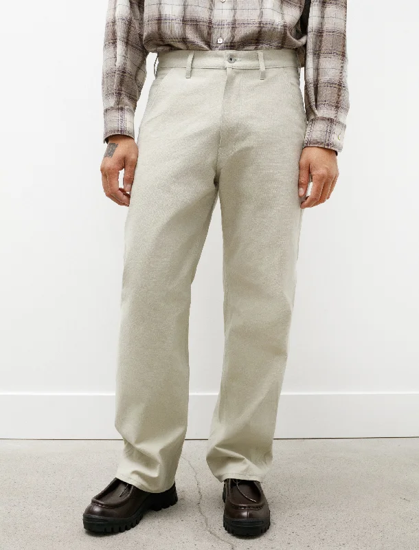 Men's Pants with Faux Leather PatchesWashed Heavy Canvas Pants Ivory