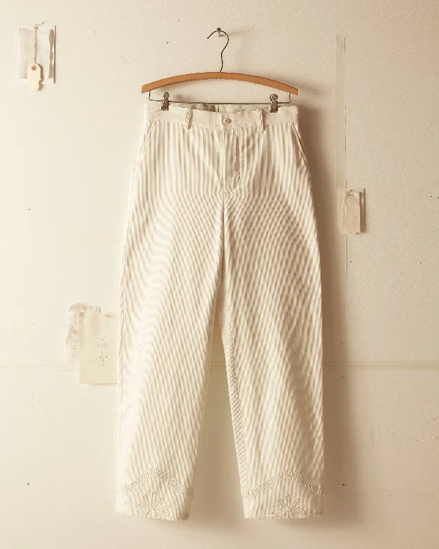 Men's Pants with Patchwork PatternsFloral Cording Trousers - White