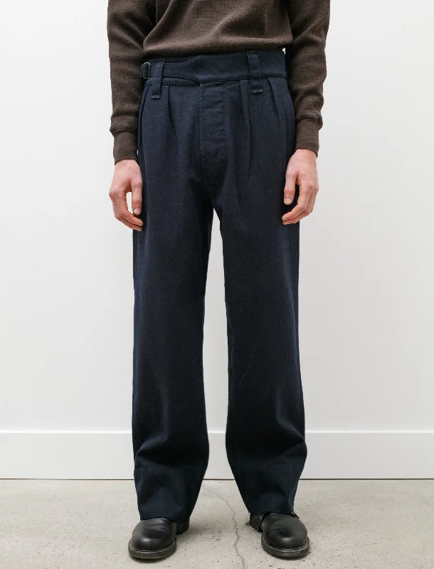 Men's High-Waisted Pants for a Retro StyleMHL Side Cinch Trouser Cotton Wool Drill Ink